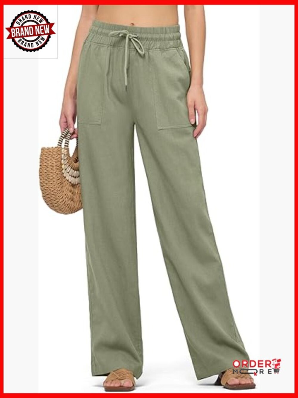 Wide Leg Linen Blend Palazzo Pants with Pockets Casual Summer